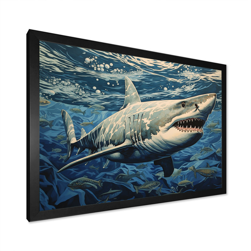 Shark Echo, reproduction d'art sur toile, Cadre simple noir, H 34 po x l 44 po x P 1,5 po