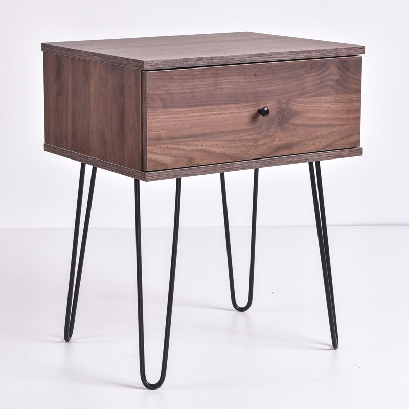 Muir 50.2cm W Particle Board / Chipboard Bedside Table, Columbia Walnut
