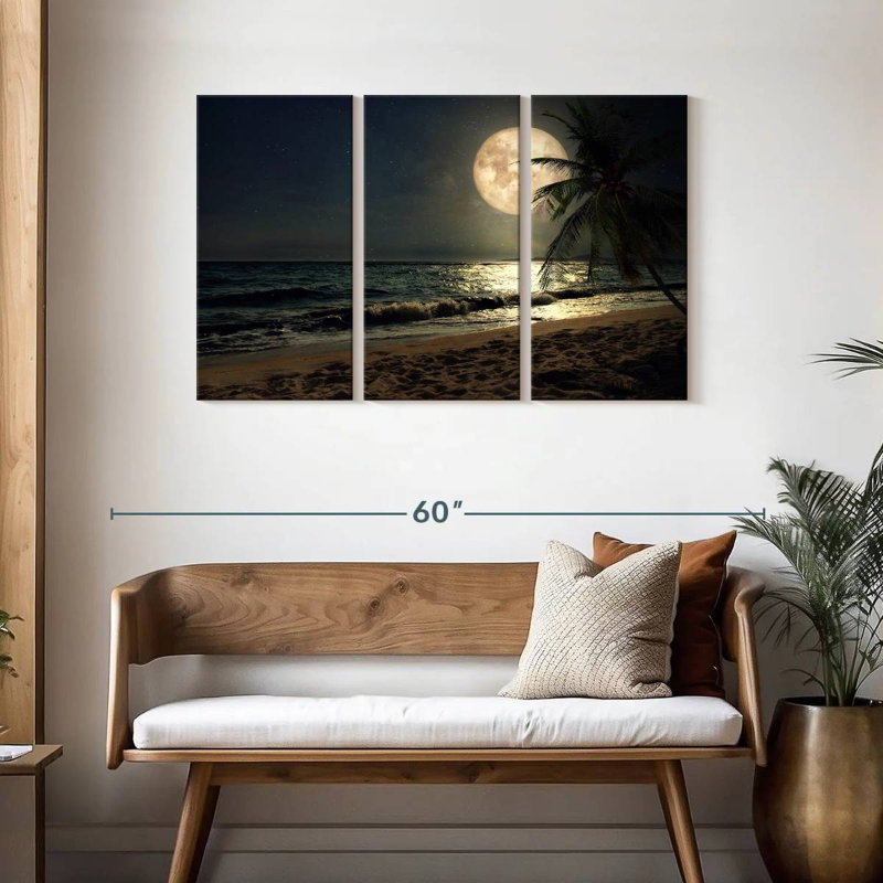 Supermoon sur une plage, H 28 po x l 45 po