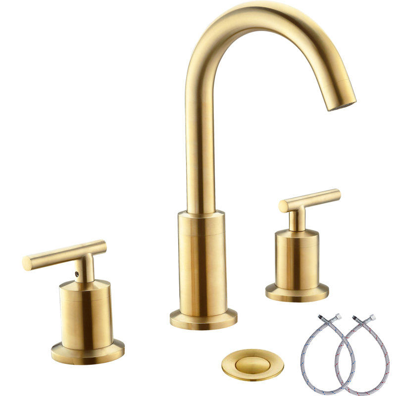 Widespread 2-handle Bathroom Faucet with Drain Assembly, Brushed Gold