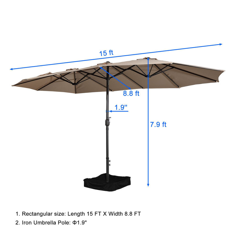 Parasol de marché 15 pi avec base, Brun clair