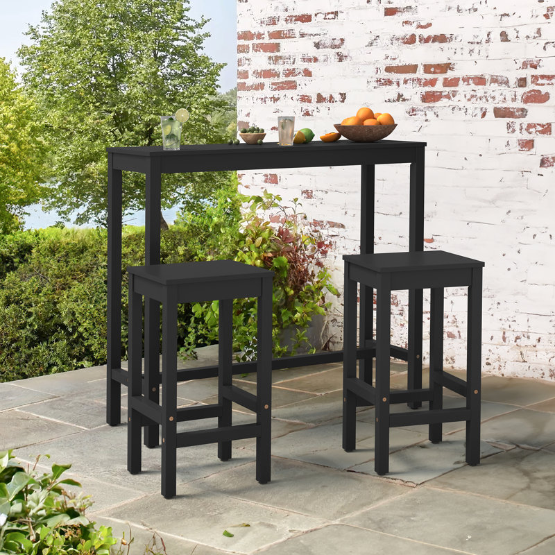 Euler Bar Table And Chairs Set, Black, 39”H x 45”L x 15”W