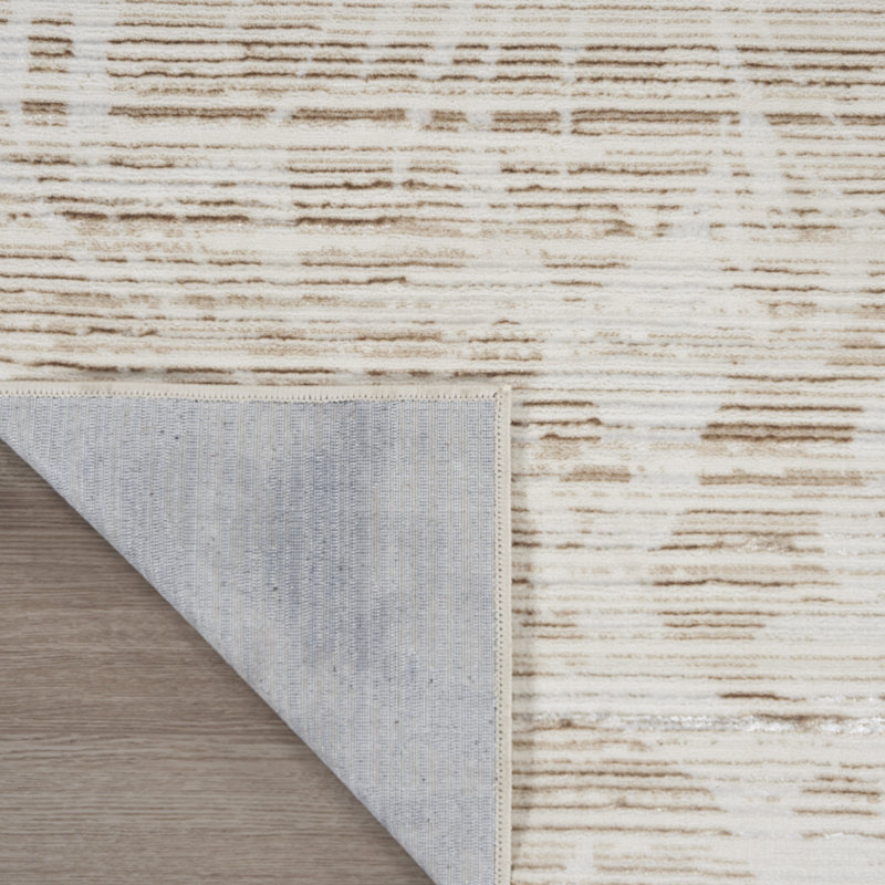 Ivory and Nude Floral Stripe Synthetic Area Rug 5' x 7'