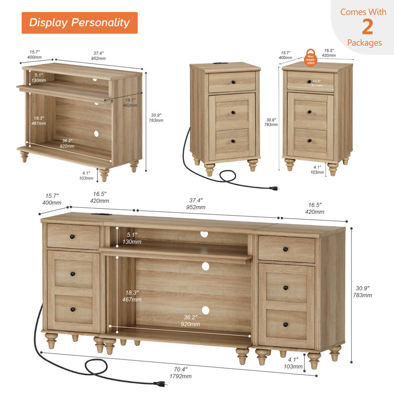 TV Stand For 75 Inch TV,  3-In-1 TV Console Table For 55/65/75 Inch TV, Entertainment Center With With Charging Station
