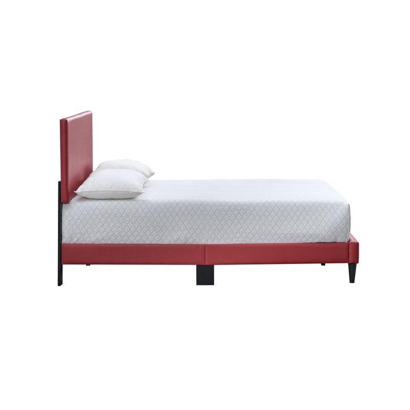 Baron G00705-FB-Full Size Platform Bed , RED Faux Leather, Red, Full