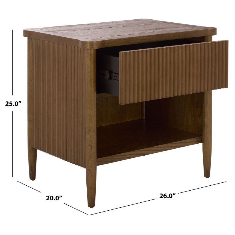 Shelbie 1 Drawer Reeded Nightstand, Medium Oak