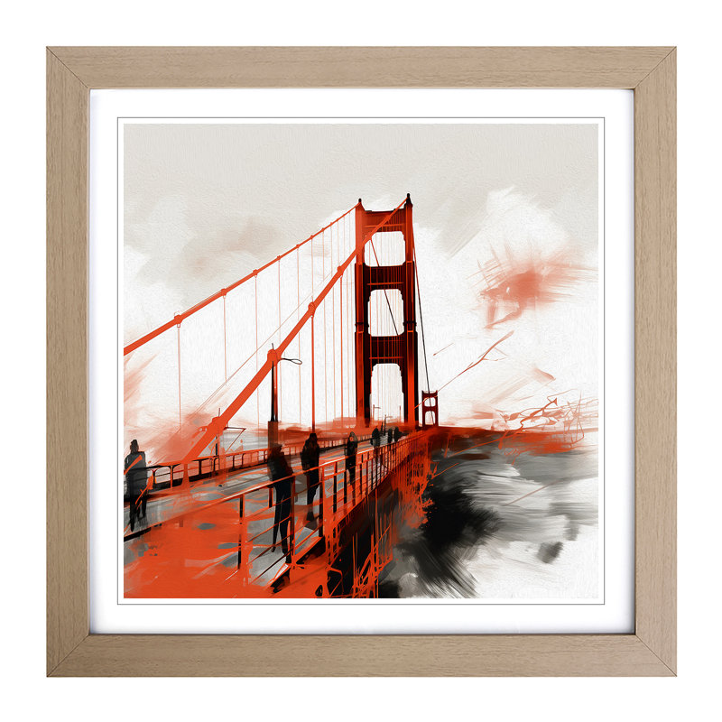 Golden Gate Bridge Gestural - Framed Print, Oak