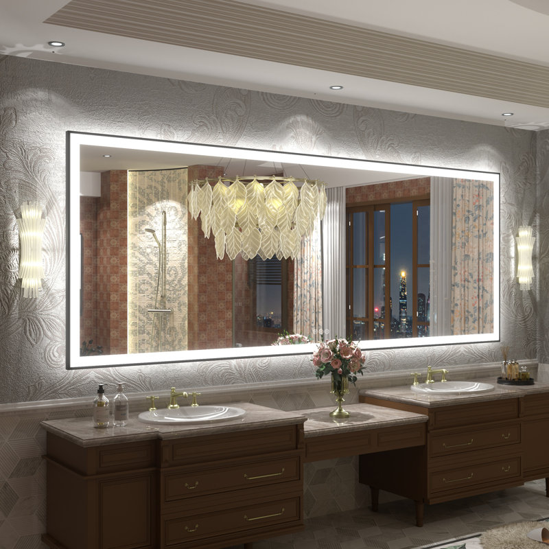 Aevar UL Certified Front & Back LED Anti-Fog Tempered Glass Framed Bathroom/Vanity Mirror with 3-Year Warranty, 96" x 36"