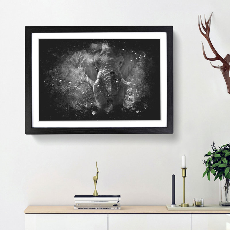 The Majestic Elephant - Picture Frame Graphic Art Print, 45cm H x 63cm W x 2cm D, Black Framed