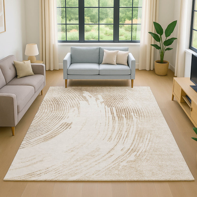 Premium Machine Washable Mayfield AMF2133 swirls Rug, 2'6" x 3'10", Brown
