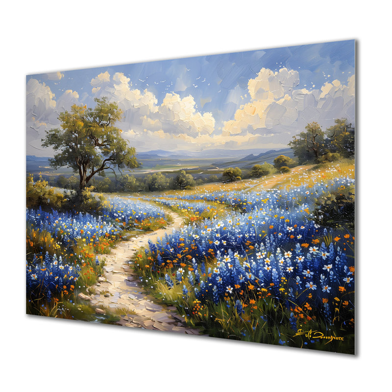«Blue Green Summer Meadow Charm Blue Bonnets III - Blue Bonnets», reproduction d'art, Métal métal
