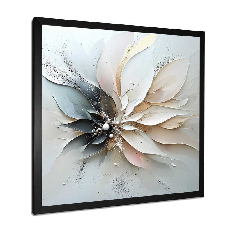 Abstrait fleur de dahlia subtil fleurs IV - fleurs abstraites murales salon, Noir, H 16 po x l 16 po