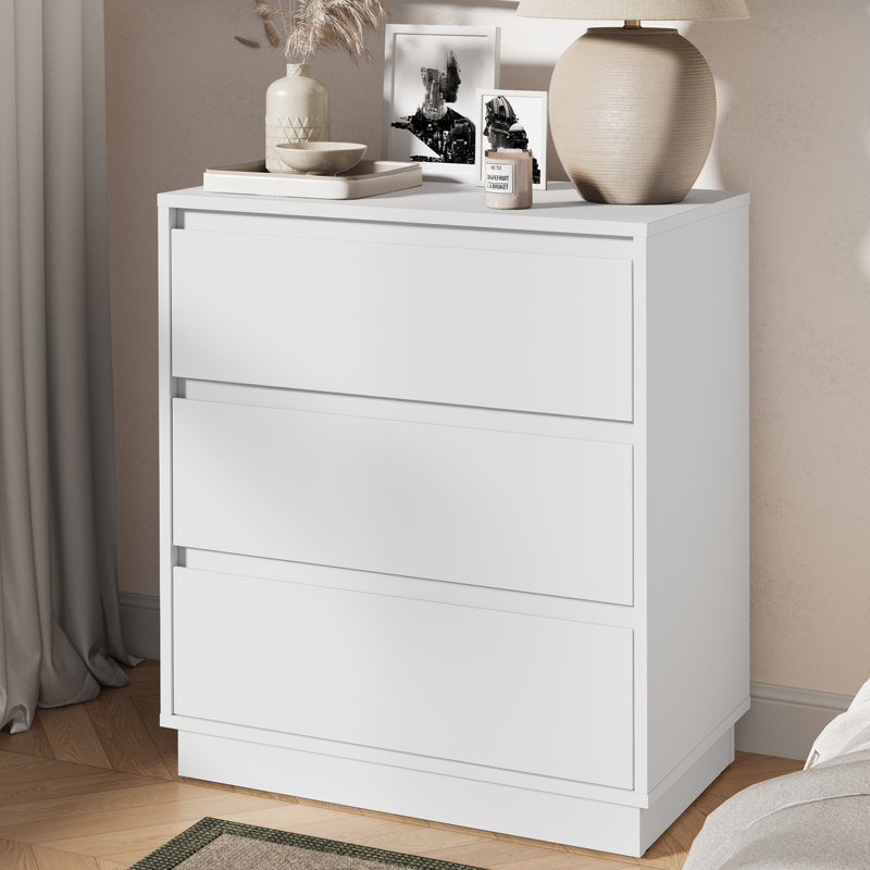 Large Wood Nighstand With 3 Drawers, White