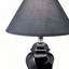 13" Tall Ceramic Table Lamp, Urn-Shaped with Black finish, Linen Shade