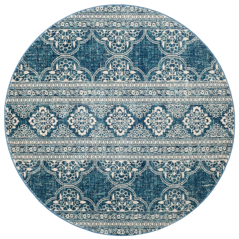 Tapis bleu royal / ivoire Annette, Rond 6 pi 7 po