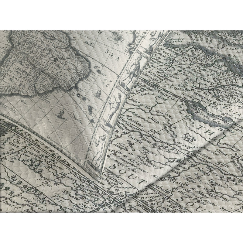 Ambesonne World Map Bedspread Retro Old, King Bedspread + 2 Standard Shams
