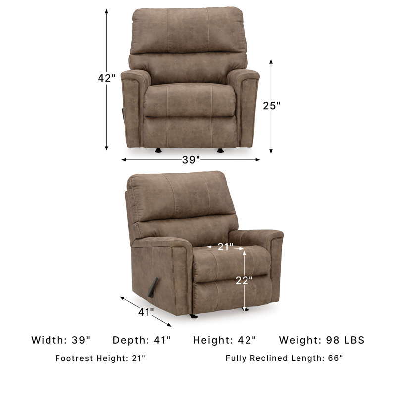 Faux Leather Recliner, Brown Faux Leather