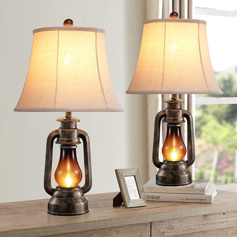 Ensemble de lampes de table en résine 25 po avec veilleuse et ports USB Louann