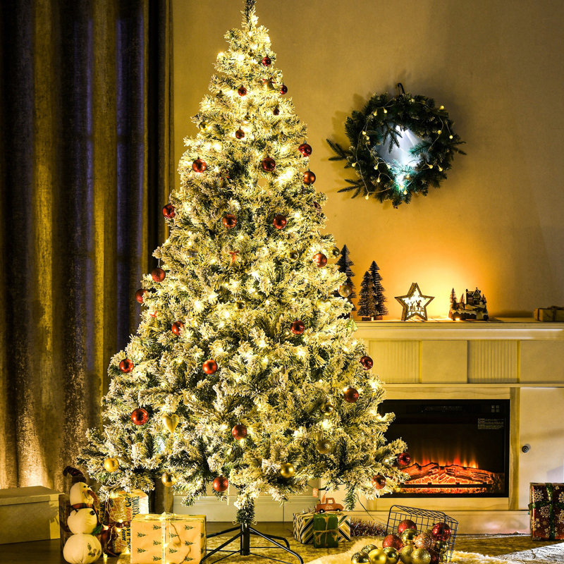 Arbre de 7,5 pi avec 1149 branches, 550 blanc chaud, moelleux, arbre de Noël artificiel Holiday Delight, lumières DEL colorées, feuilles floquées, décoration de base stable