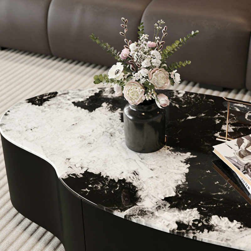 Table basse haut de gamme en verre trempé avec tiroir, H 15,74 po x L 47,24 po x l 23,62 po, Noir / blanc