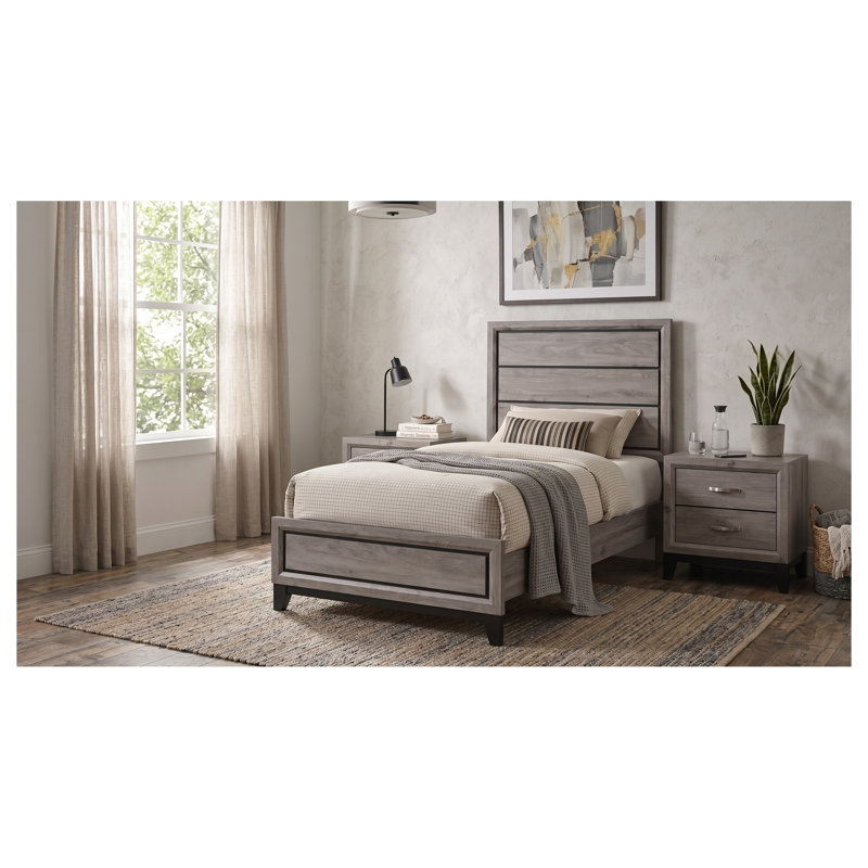 Ensemble de chambre à coucher Sutter Light Taupe Twin 3 pièces avec lit à panneaux et deux tables de chevet