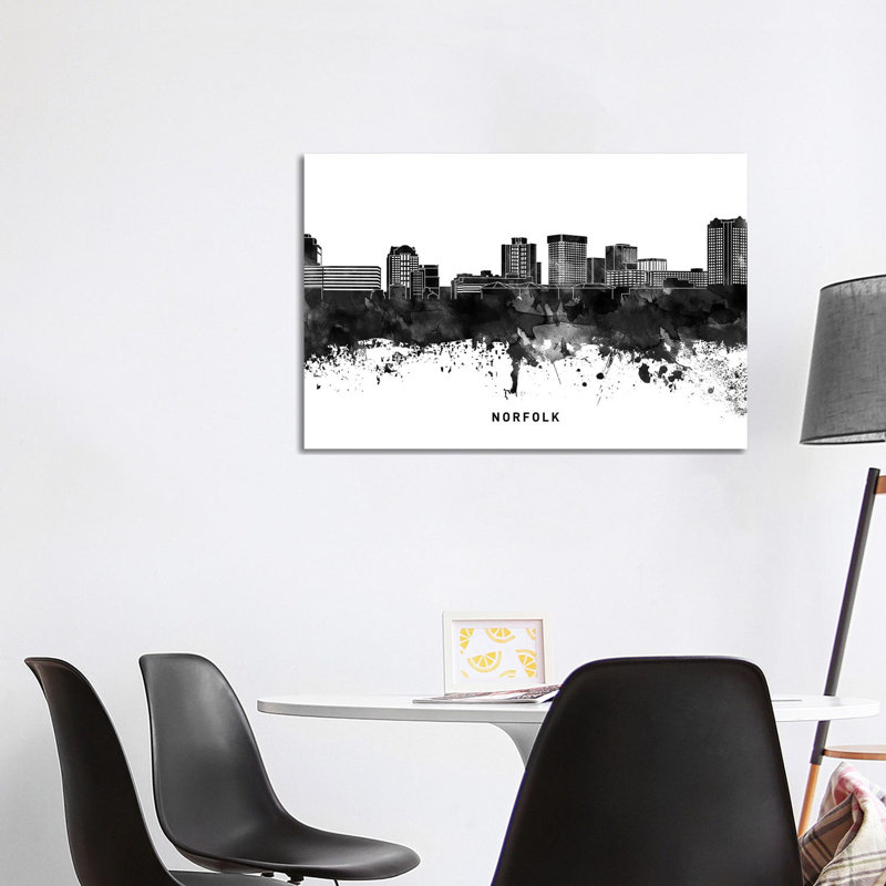 Norfolk Skyline Black & White - Wrapped Canvas Print, 101.6 cm H x 66.04 cm W x 1.91 cm D