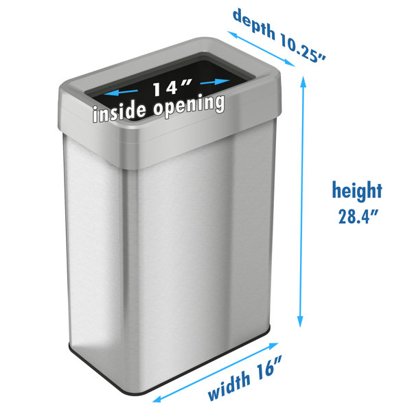 Itouchless 21 Gallon Commercial Grade Stainless Steel Dual-Deodorizer Open Top Rectangular Trash Can, Silver