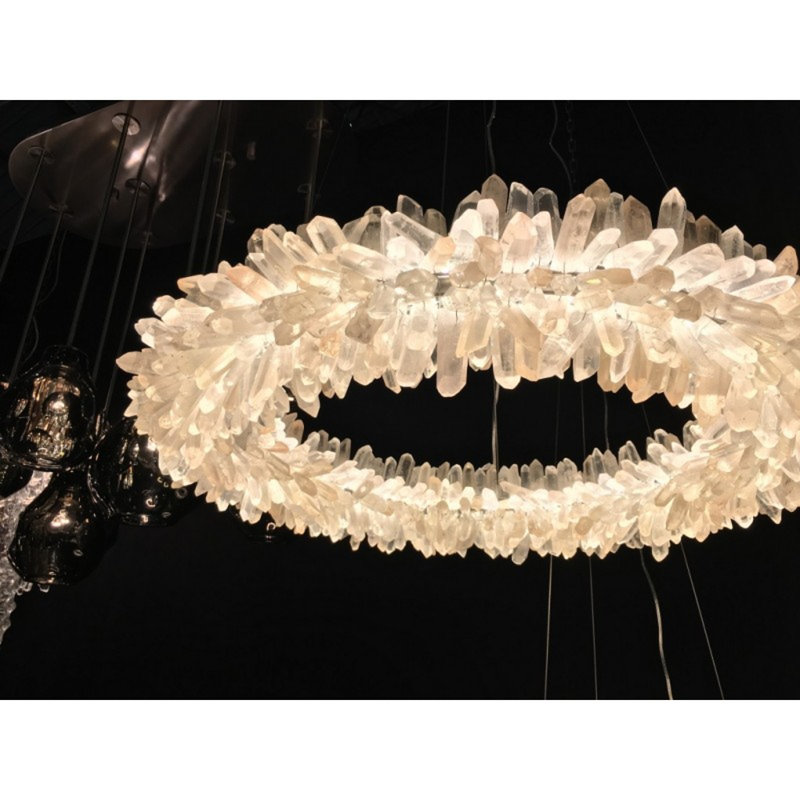 Lustre sphérique en cristal Roxi, H 9 po x l 48 po x P 48 po, Laiton poli, Blanc laiteux