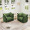 Ensemble de 2 fauteuils avec housse, fauteuil d'appoint à siège profond pour salon, salle de lecture, chambre à coucher et espaces de travail, ensembles de fauteuils avec grands coussins moelleux, tissu chenille, vert
