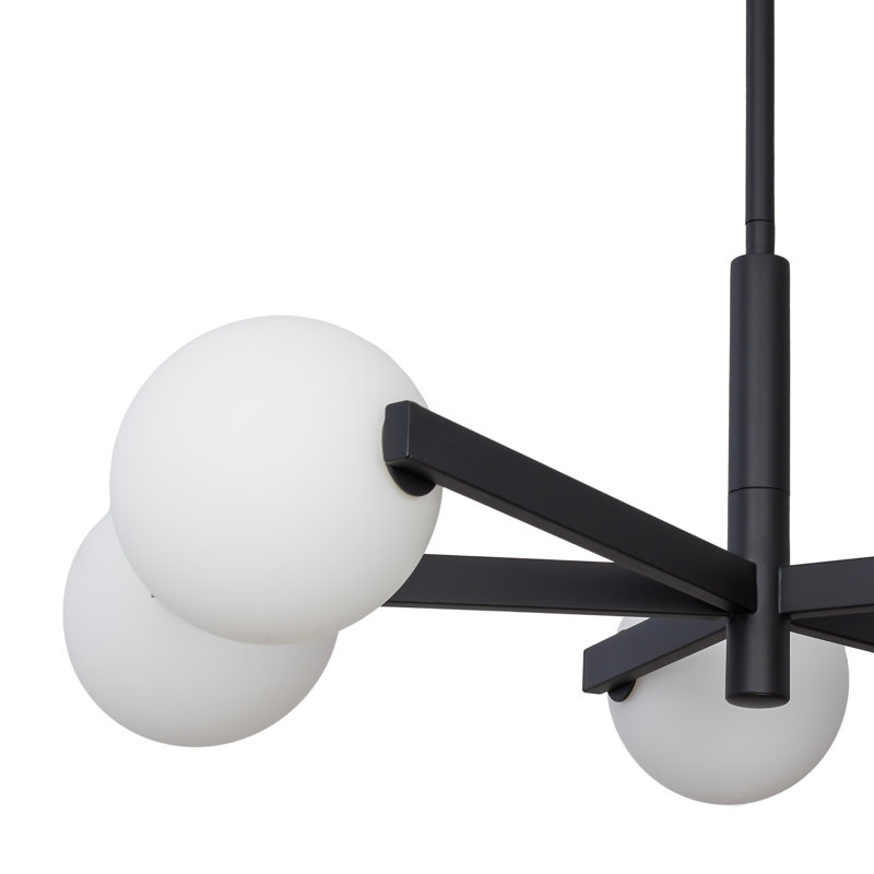 Lustre 5 lumières avec globes en verre opale Opaline, Noir mat