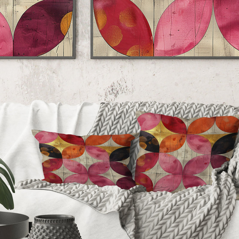 Coussin décoratif rétro rose et orange Mid-Century, H 16 po x l 16 po