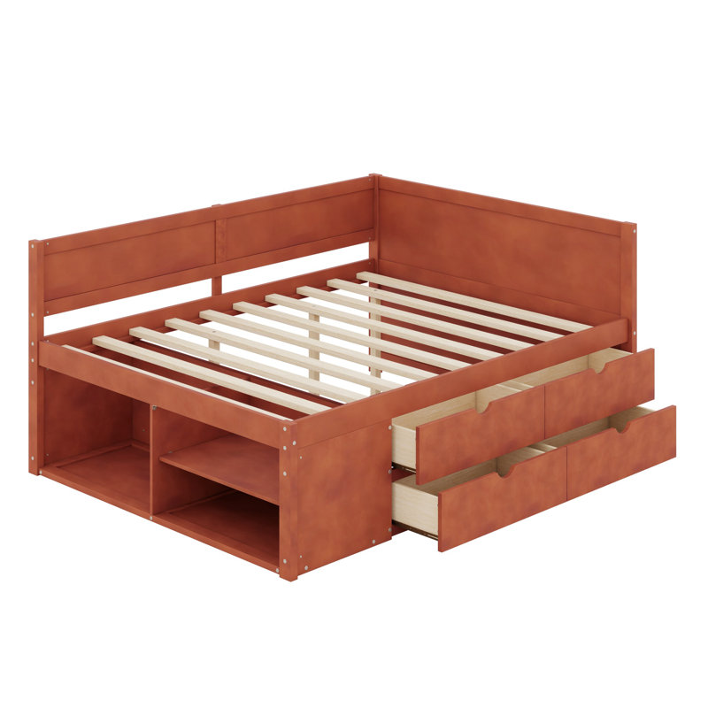 Lit de jour peu encombrant avec tiroirs et tablettes, Walnut