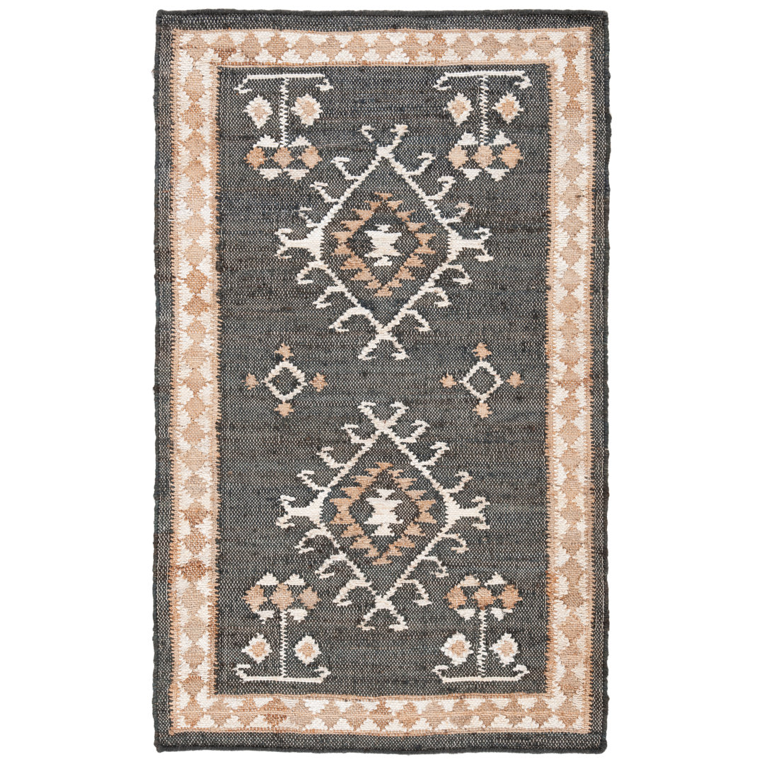 Kilim Southwestern Area Rug In Black / Ivory