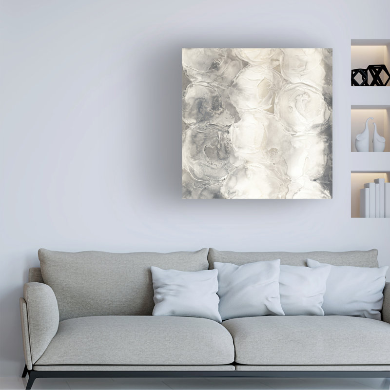 «Gray Circles I» par Chris Paschke - peinture sur toile tendue, H 35 po x l 35 po x P 2 po