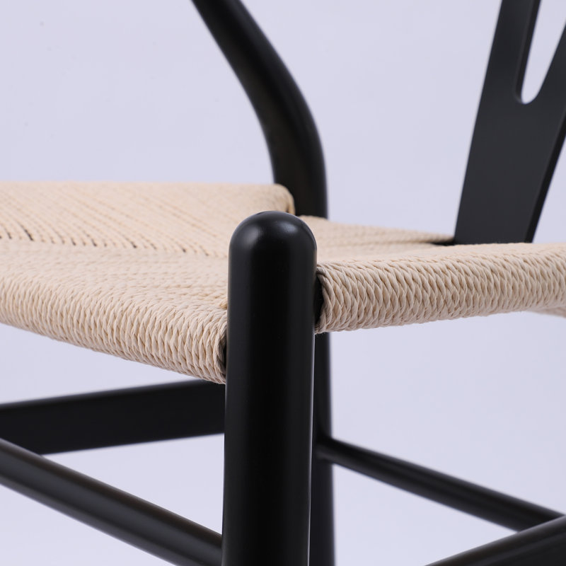 Ensemble de 2 chaises de salle à manger en bois massif tissé et tissé en rotin, Noir / Beige