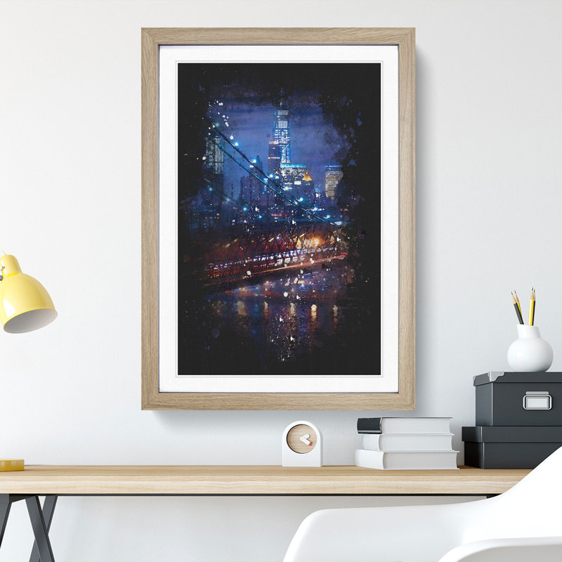 View Of New York City - Single Picture Frame Painting on MDF, 33cm H x 24cm W x 2cm D, Oak Framed