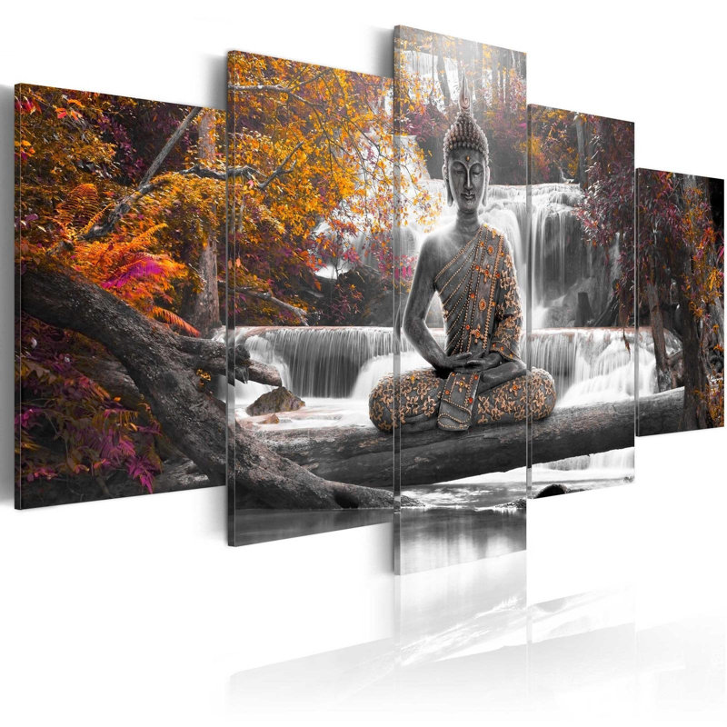 Autumn Buddha - Ensemble de 5 photographies sur toile tendue, H 40 po x l 80 po x P 1 po