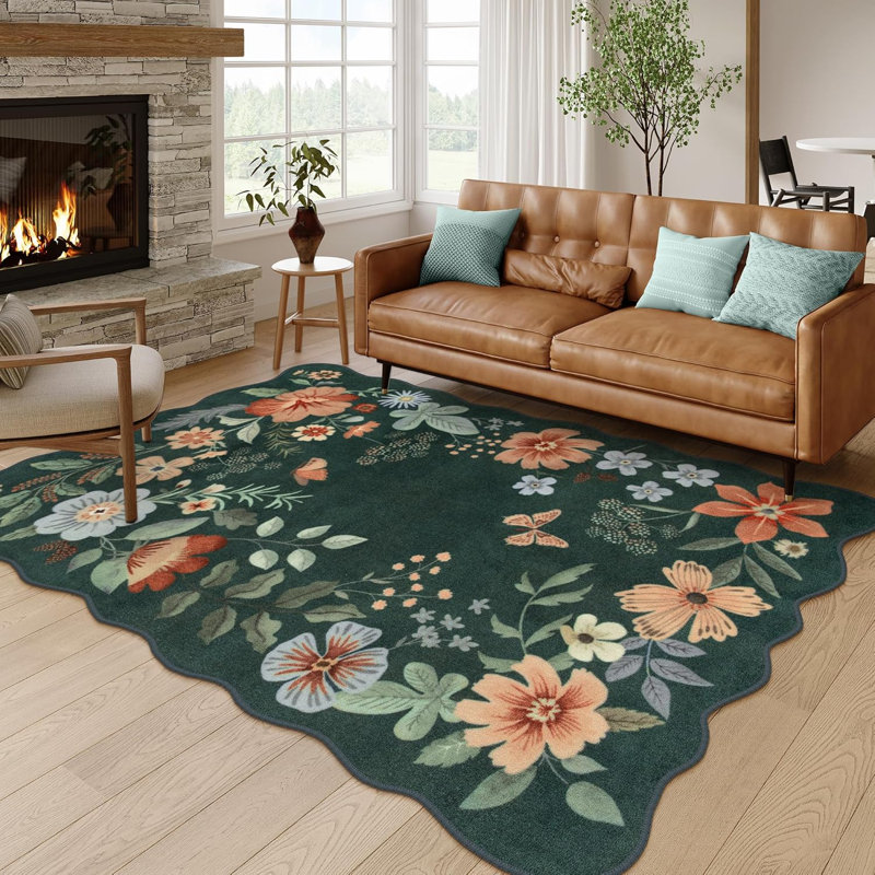 Tapis de salon lavable à fleurs