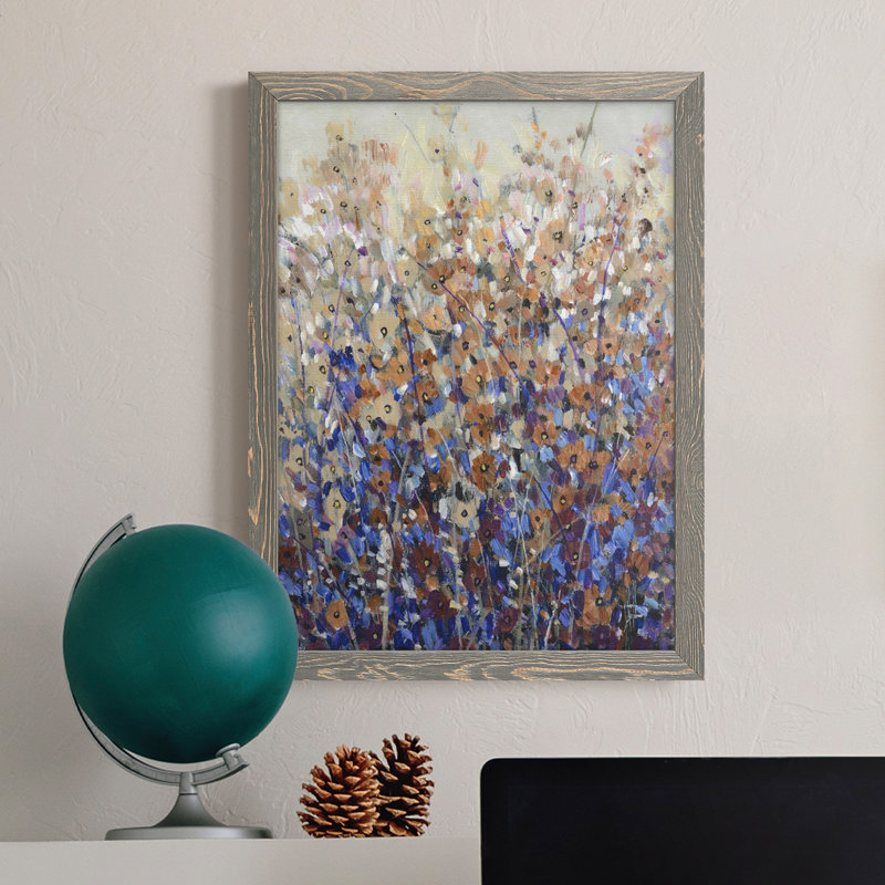 Fall Wildflowers I, toile encadrée de qualité supérieure - prête à être accrochée, Cadre gris
