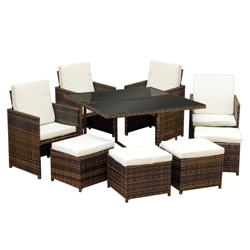 Cube KD Rattan 4-8 Seat Dining Set in Dark Brown