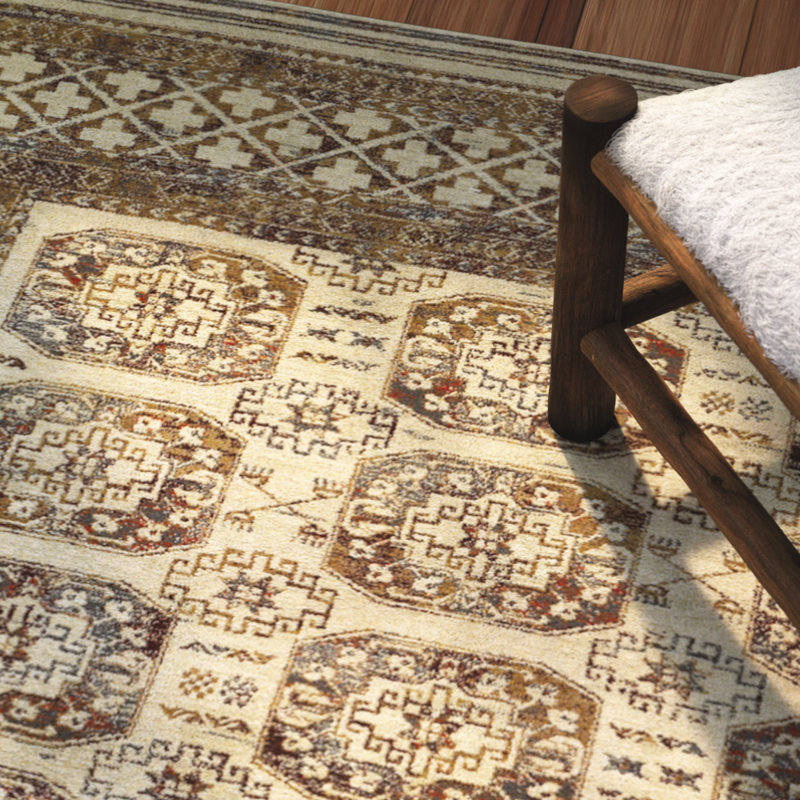 Tapis crème en laine à motif géométrique, Rectangle 9 pi 10 po x 13 pi 9 po
