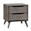 Table de chevet gris Mid-Century moderne en bois massif gris avec 2 tiroirs
