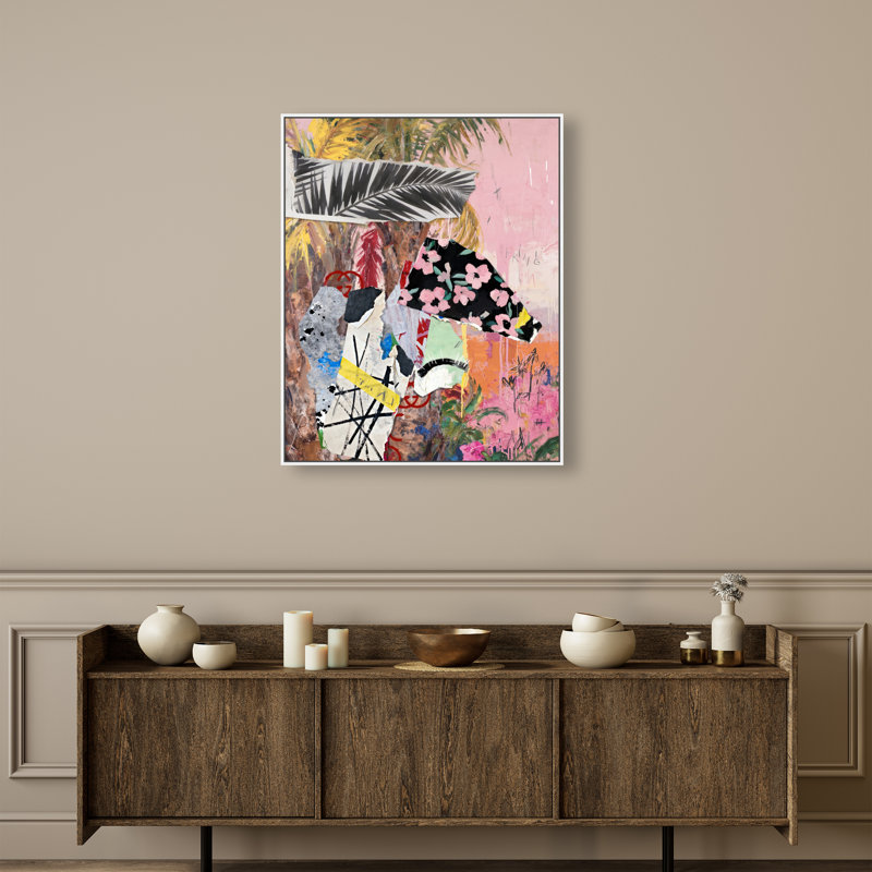 Palm Tree Pinks Print by Oliver Gal, 31"H x 37"W, White Floater Frame