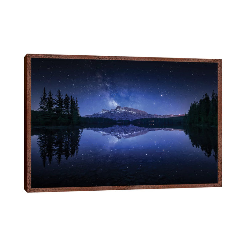 Perfect Two Jack Lake Reflection 1 Piece Painting on Canvas, 45.72cm H x 66.04cm W x 3.81cm D, Brown Framed