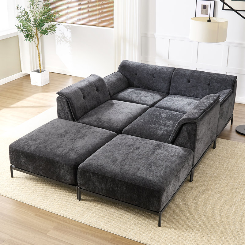 Canapé-lit modulaire en chenille Modern, Noir