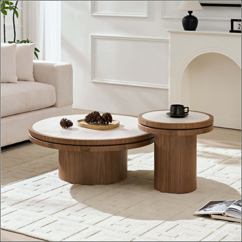 MDF Round Coffee Table  Sintered Stone Tabletop For Living Room Apartment  Reception Room