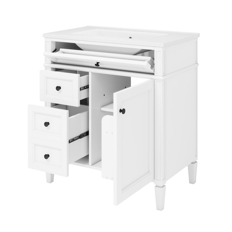 Armoire de salle de bain 30 po avec lavabo, style moderne, 2 tiroirs et tiroir escamotable pour l'organisation du meuble-lavabo