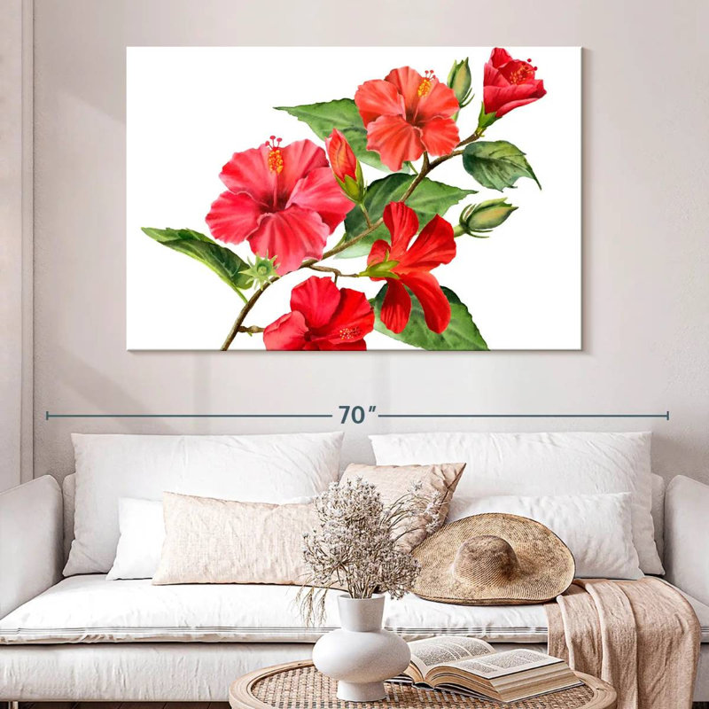 Branche de fleur d'hibiscus, H 34 po x l 51 po