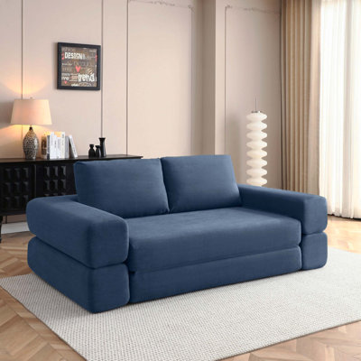 Canapé-lit convertible 3-en-1 bleu 81 po, canapé en velours côtelé pliant, matelas pour futon avec coussins, causeuse désossée et confortable pour le salon et la chambre à coucher