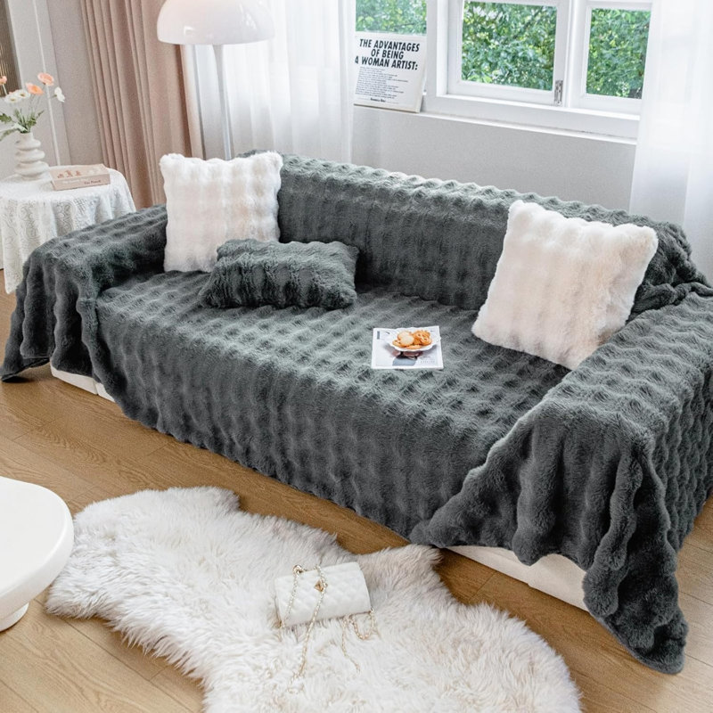 Fabric Box Cushion Sofa Slipcover, 180 cm H x 340 cm W x 1 cm D, Grey